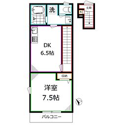 Lucent・K 2階1DKの間取り