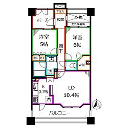 ファミールスクエア国分寺 7階2LDKの間取り