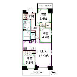 コンフォリア・リヴ八坂富士見 4階3LDKの間取り