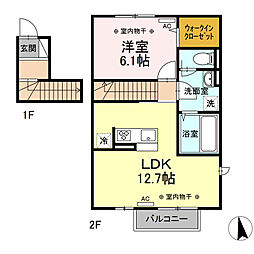 ヴェルドミールA 1LDKの間取図画像