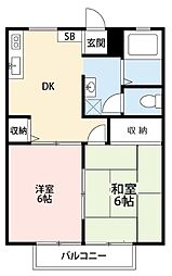 オークヴィラ 2DKの間取図画像