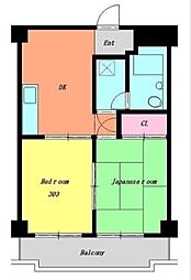 スカイハイツ日吉 2DKの間取図画像