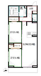 D-PRECIOUS武蔵野 2LDKの間取図画像