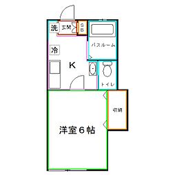 パーシモンヒルズ 1Kの間取図画像