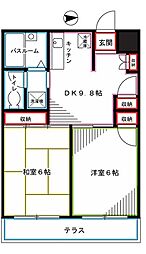 リエス国分寺恋ヶ窪 2DKの間取図画像