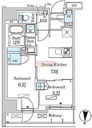 パークアクシス両国スクエア 9階2DKの間取り