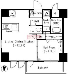 YUNOARTKAMEIDO 1LDKの間取図画像