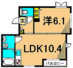 エスポワール東大井 2階1LDKの間取り