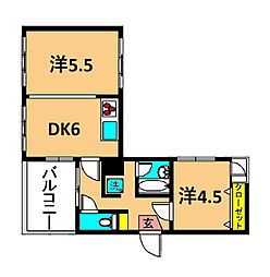 ONERHINOアパートメントハウス 2DKの間取図画像