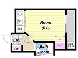 ドウェルクラモト 1Kの間取図画像