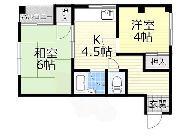 ハピネス藤田 ｜大阪府大阪市港区弁天２丁目(賃貸マンション2K・4階・33.45㎡)の写真 その2