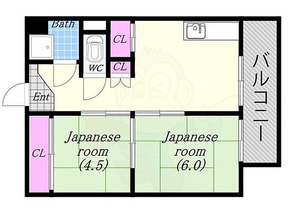 市岡グランドビル新・旧館 507｜大阪府大阪市港区磯路３丁目(賃貸マンション2DK・5階・45.90㎡)の写真 その2