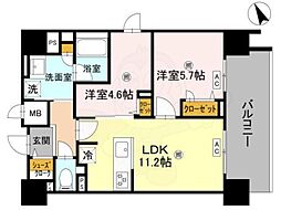 KSS Isoji 8階2LDKの間取り