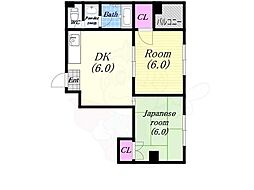 ボンジュール磯路 2DKの間取図画像