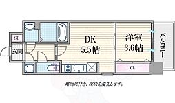 レジュールアッシュウエストレジス 2階1DKの間取り