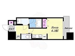 パークフラッツ弁天町駅前 15階ワンルームの間取り