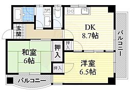 ハーバーウィンズ天保山 5階2DKの間取り