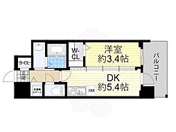 エステムコート難波WEST-SIDE9レデント 3階1DKの間取り