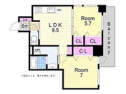 エグゼリエみなと通り 2LDKの間取図画像