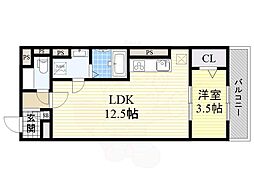 サンジェルマン市岡 1LDKの間取図画像