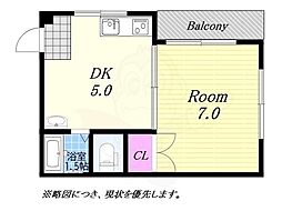 浪華園ハイツ 1DKの間取図画像