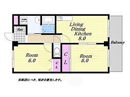 アークパル城月 2LDKの間取図画像