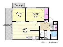 富士プラザ2 2DKの間取図画像