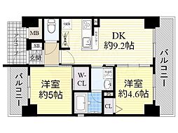 エステムコート難波ウエストサイド2ベイフレックス 2DKの間取図画像