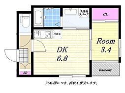ハーモニーテラス酉島 1DKの間取図画像
