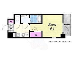 エスリード弁天町LUCENTE 1Kの間取図画像