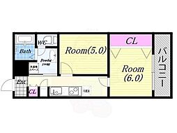 シャトー弁天 2Kの間取図画像
