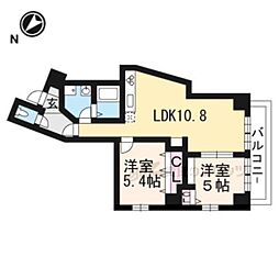 京阪本線 出町柳駅 徒歩11分の賃貸マンション 5階2LDKの間取り