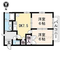 キャロット北白川2 2DKの間取図画像