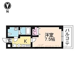 フラッティ円町北 1Kの間取図画像