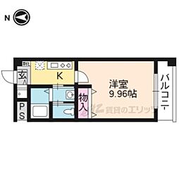 プレジール山科 1Kの間取図画像