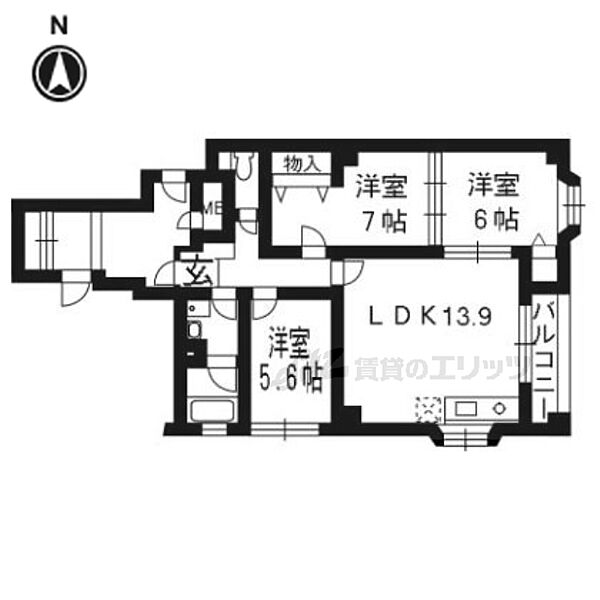 京都府京都市北区小山西花池町(賃貸マンション3LDK・3階・69.32㎡)の写真 その2