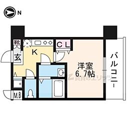 JR東海道・山陽本線 京都駅 徒歩8分の賃貸マンション 2階1Kの間取り