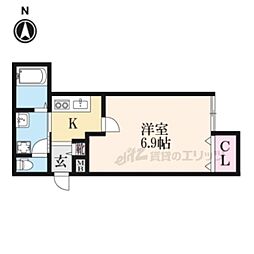 御陵ベース 1階1Kの間取り