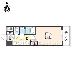 エステムコート京都二条 1階1Kの間取り