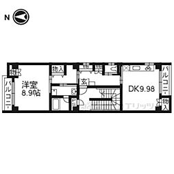 京都市営烏丸線 今出川駅 徒歩4分の賃貸マンション 2階1LDKの間取り