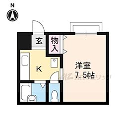 畠山ハイツ 2階1Kの間取り