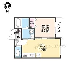 グランツ東福寺 1階1LDKの間取り