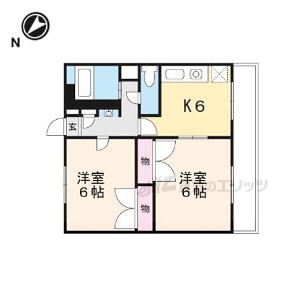 レオパレスエスペランザ 103｜滋賀県栗東市下鈎字金ヶ辻(賃貸アパート2DK・1階・40.57㎡)の写真 その2