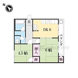 JR東海道・山陽本線 草津駅 徒歩16分の賃貸マンション 1階2DKの間取り