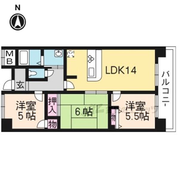 滋賀県栗東市綣3丁目(賃貸マンション3LDK・3階・64.88㎡)の写真 その2