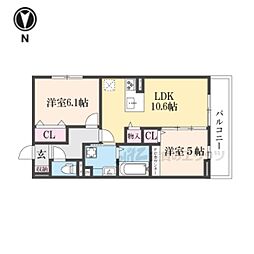 エレガンスビュー 3階2LDKの間取り