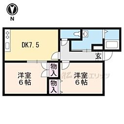 フレマリール若竹 2階2DKの間取り