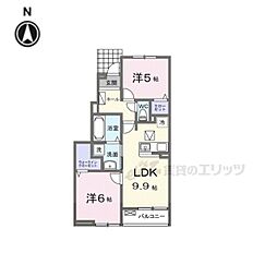 カーサ・彩 1階2LDKの間取り
