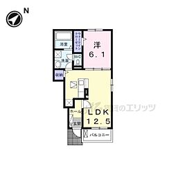 クレール聖和B 1階1LDKの間取り