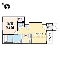 JR草津線 甲南駅 徒歩18分の賃貸アパート 1階1LDKの間取り